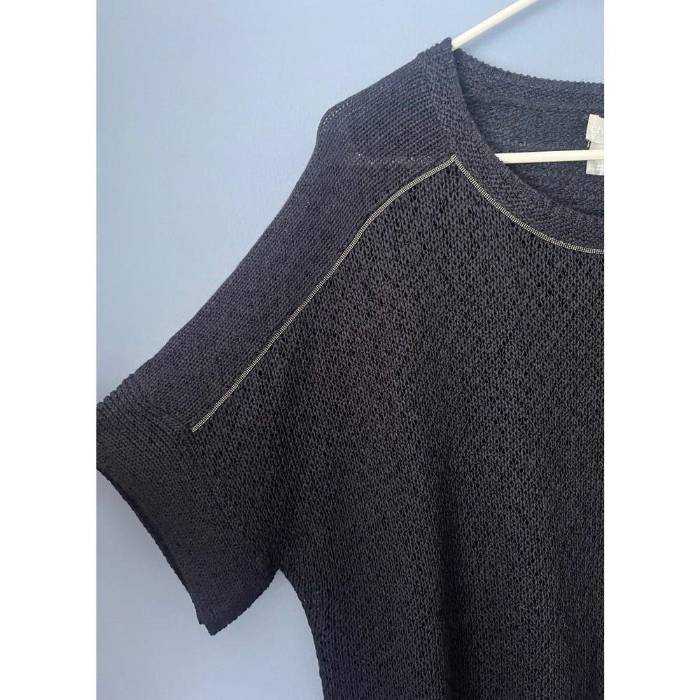 Chicos Lux Mesh Knit Sweater Tee Pullover XL in Classic Navy Blue - Picture 3 of 6